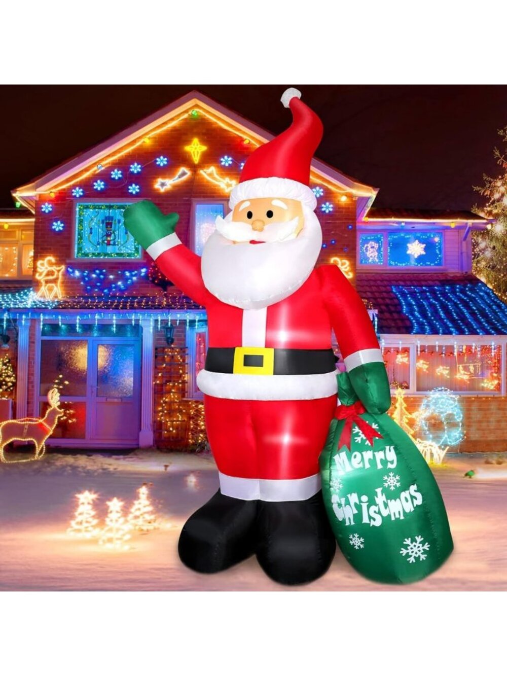 8FT Inflatable Santa Claus Yard Decoration with LED Lights & Gift Bag - Holiday